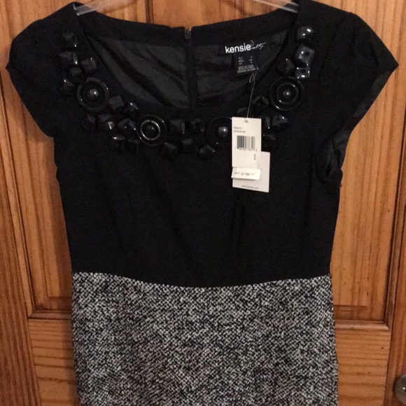 NWT! Vintage Kenzie Pretty Black Beaded Houndstooth Dress! Size Small #y2k - Picture 2 of 8